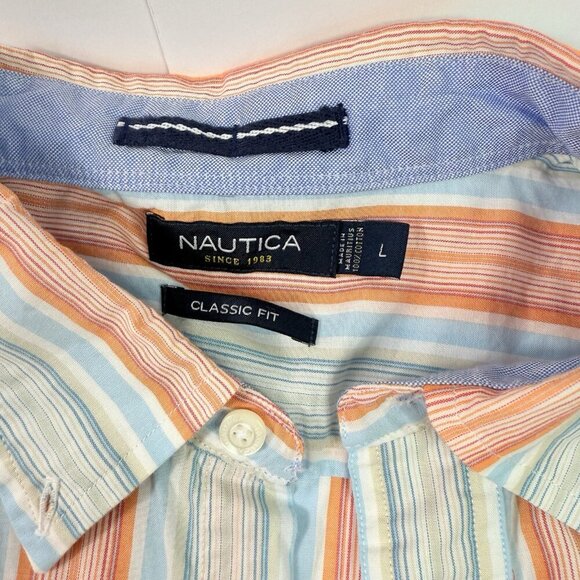 Nautica Men's Classic Fit Vertical Striped SS Button Down Collar Large - Picture 9 of 9